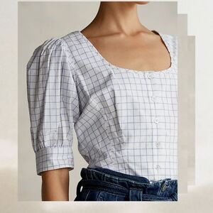 Polo Ralph Lauren Cotton puff sleeve Grid Print Blouse

Size 10 fits like 6